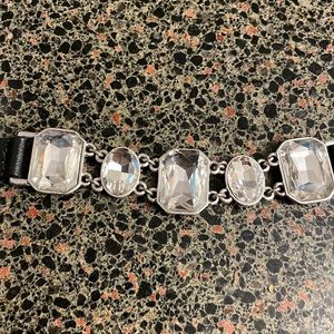 Premier black leather snap bracelet with stones!